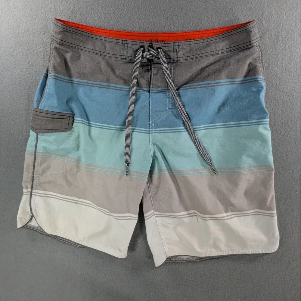 Goodfellow Mens Striped Board Shorts 34 Blue‎ Gray White